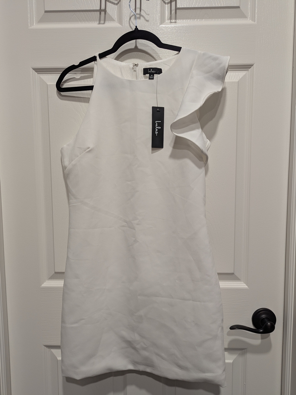 Lulu's White One-Shoulder Ruffle Sheath Dress